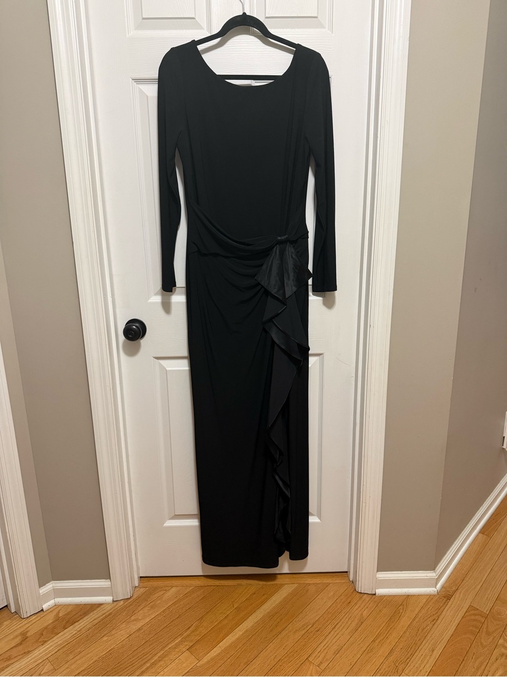 Ralph Lauren Black Long-Sleeve Draped Ruffle Gown